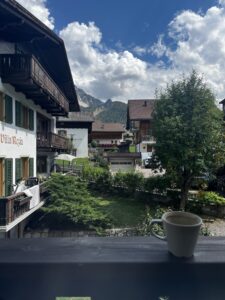 Our bed and breakfast in San Vigilio which had a small balcony for us to drink coffee on.