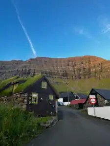 A turf roofed little house while driving around the Faroe Islands.