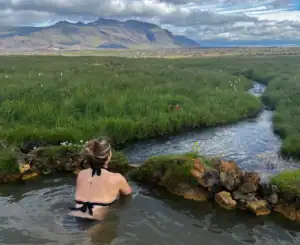 Admiring how remote I am in this hot spring located in the middle of nowhere. Its called Sturlungalaug hot spring.