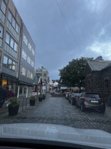 Driving through the town of Torshavn.