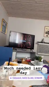 Us on the couch in the airbnb watching stranger things.