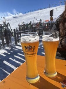 Drinking beers at a lodge at Plan de Corones ski resort