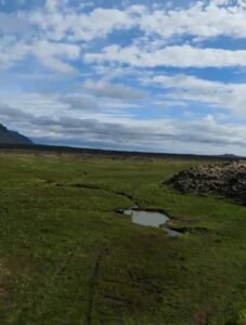 Flying the drone at Sturlungalaug hot spring