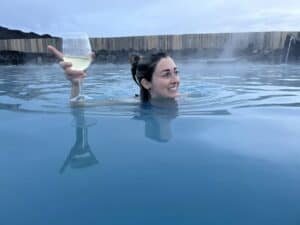Floating around with a wine at Myvatn hot springs