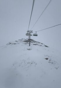 Very low visibility while skiing Matterhorn glacier paradise mountain