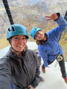 harness and helmet on for the via ferrata to ovo pods